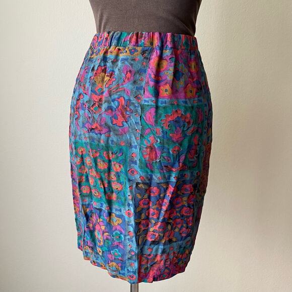 Karen Kane sz 8 Vintage 90s abstract faux wrap skirt - Picture 4 of 6